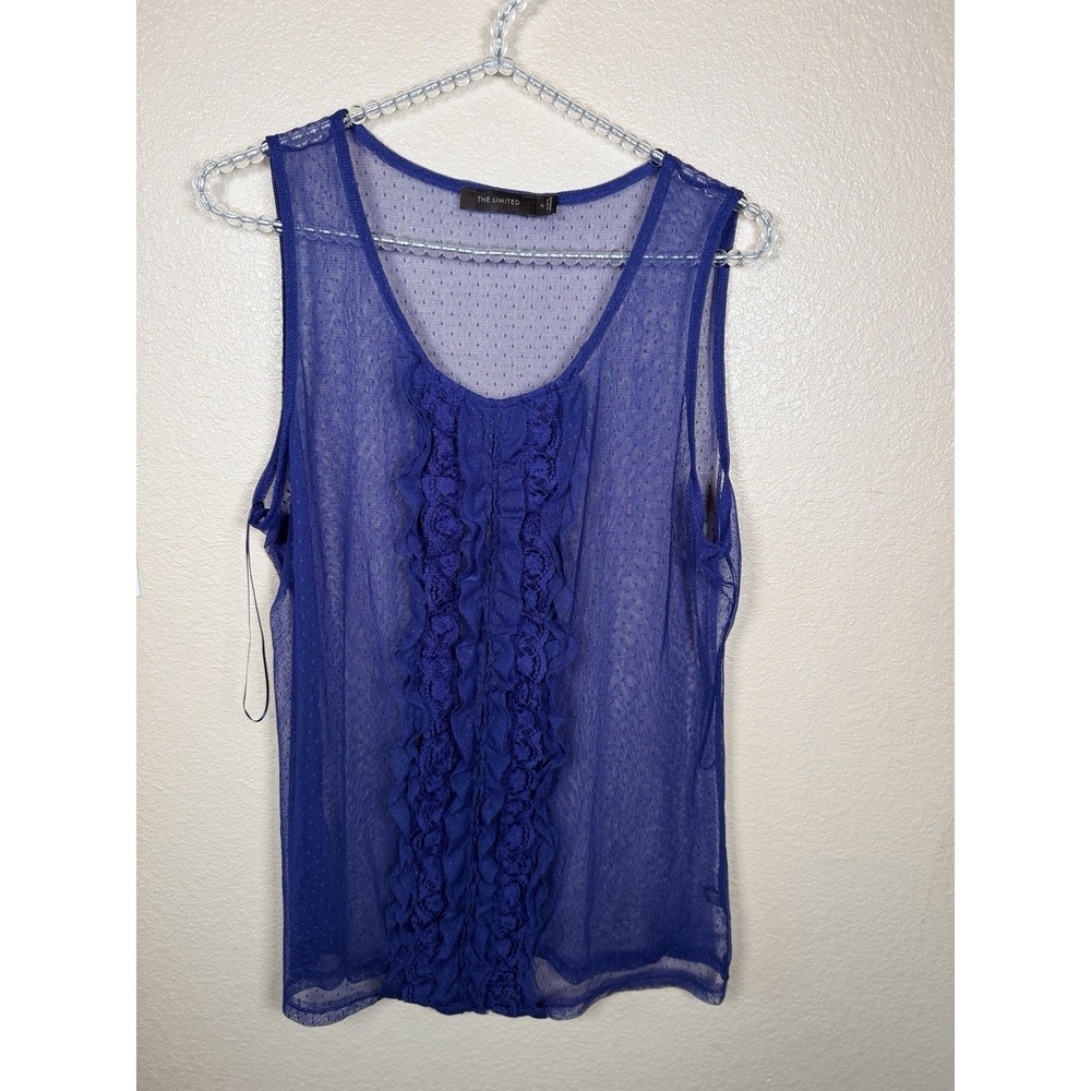 The Limited Purple Sheer Mesh Ruffle Lace Tank Top Sleeveless Women's Xl